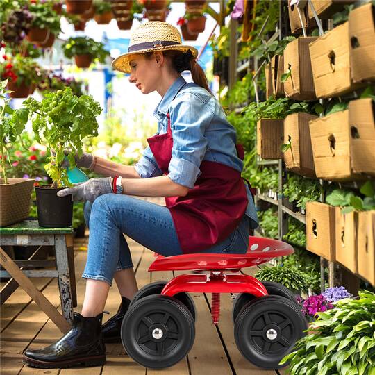 Costway Rolling Garden Cart Heavy Duty Height Adjustable Swivel Work Seat